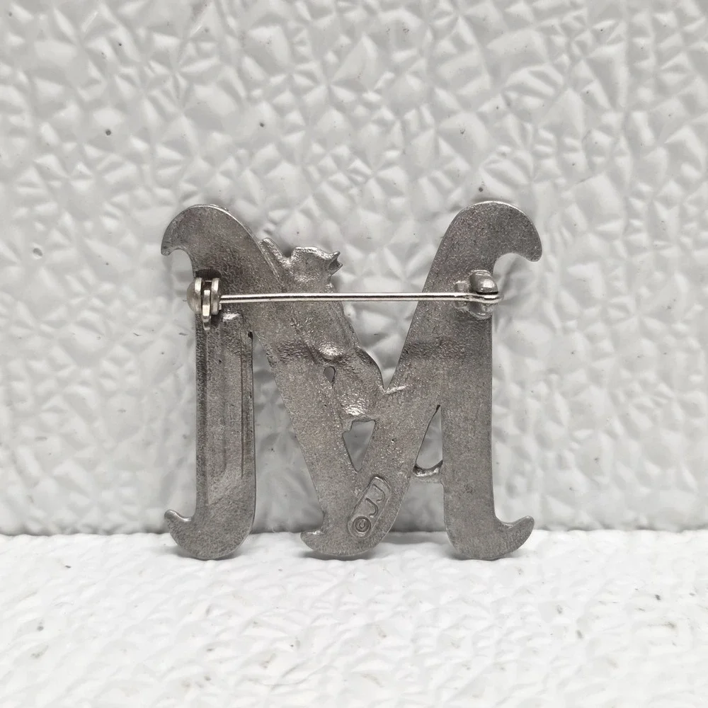 Jonette Jewelry Company Cat M Initial Pewter Pin Brooch